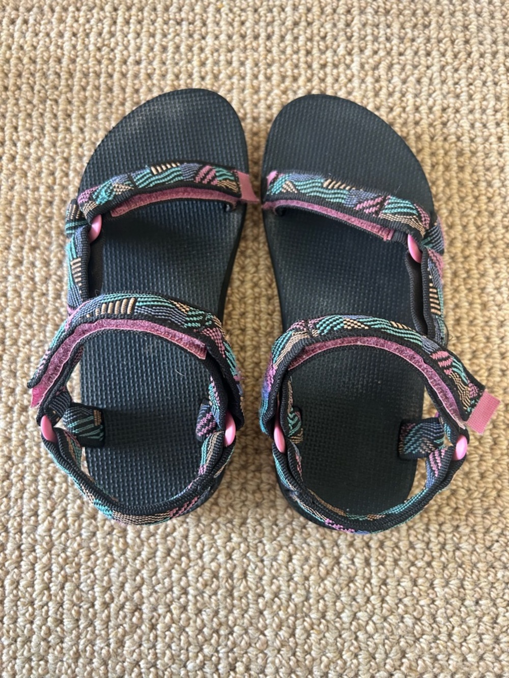 Teva Kids Black Multicolor Strap With Pink Bottoms Sandals Size 3